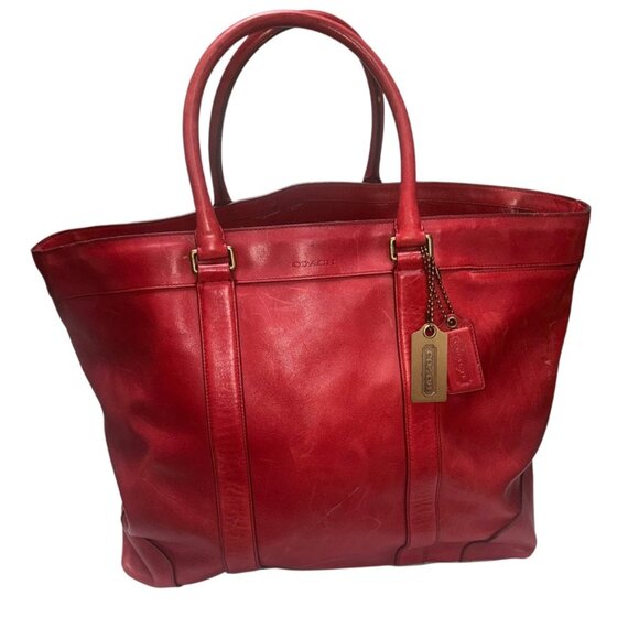 Coach Vintage red saddle leather HUGE weekender travel tote bag - Picture 1 of 10